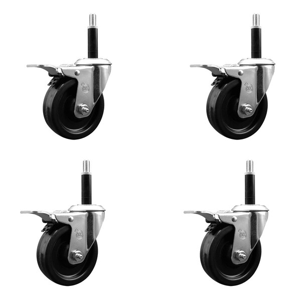 4'' Phenolic Swivel 3/4'' Expanding Stem Caster Set Total Lock Brake, 4PK